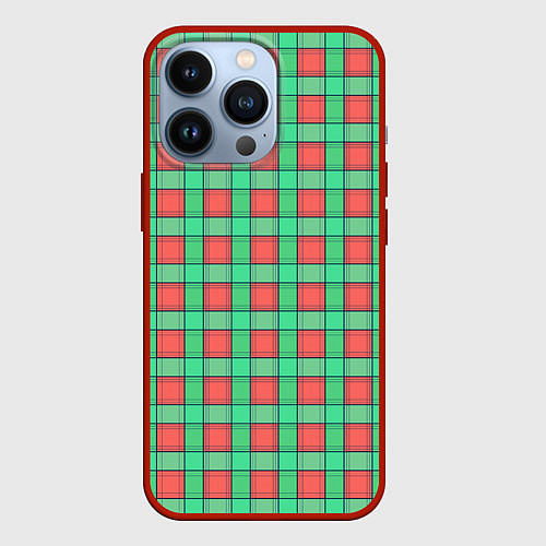 Чехол iPhone 13 Pro Клетчатый зелено -оранжевый паттерн / 3D-Красный – фото 1