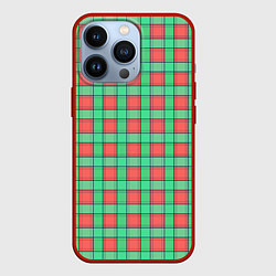 Чехол для iPhone 13 Pro Клетчатый зелено -оранжевый паттерн, цвет: 3D-красный