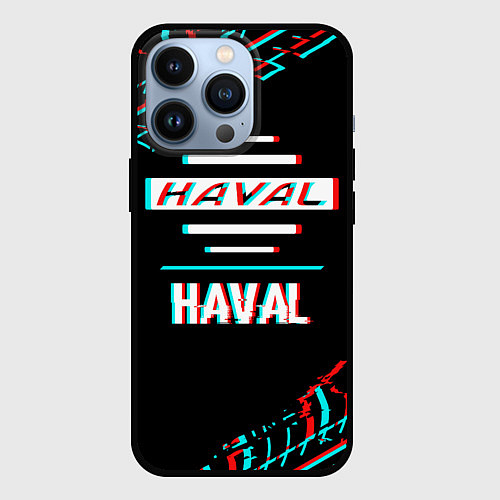 Чехол iPhone 13 Pro Значок Haval в стиле glitch на темном фоне / 3D-Черный – фото 1