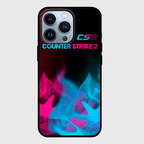 Чехол iPhone 13 Pro Counter Strike 2 - neon gradient: символ сверху / 3D-Черный – фото 1