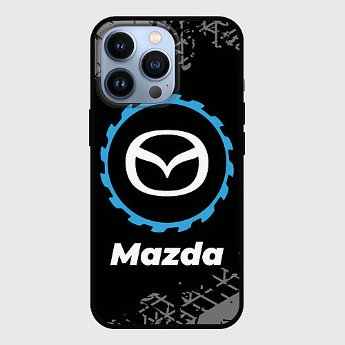 Чехол iPhone 13 Pro Mazda в стиле Top Gear со следами шин на фоне / 3D-Черный – фото 1