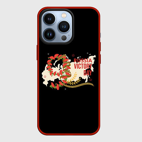 Чехол iPhone 13 Pro 9 мая - russia victory day черная версия / 3D-Красный – фото 1