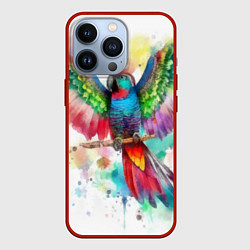 Чехол iPhone 13 Pro Разноцветный акварельный попугай с расправленными