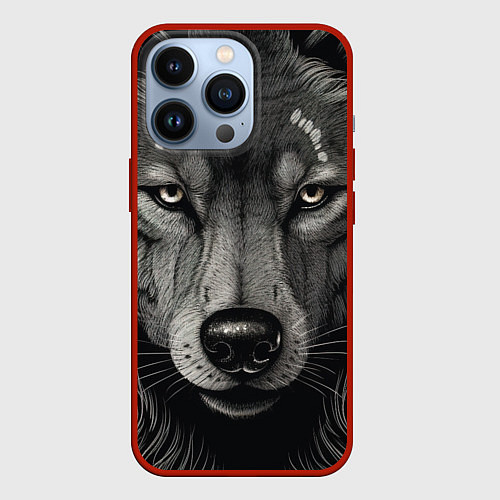 Чехол iPhone 13 Pro Волк в стиле тату / 3D-Красный – фото 1