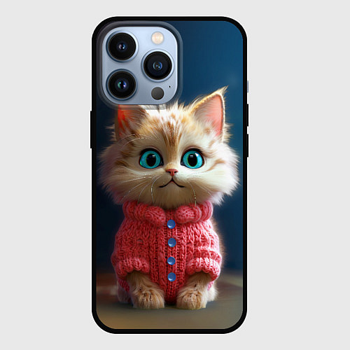Чехол iPhone 13 Pro Котик в розовом свитере / 3D-Черный – фото 1