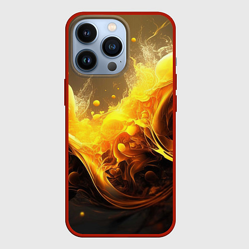 Чехол iPhone 13 Pro Золотые волны / 3D-Красный – фото 1