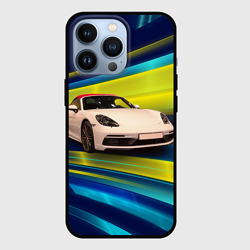 Чехол iPhone 13 Pro Спорткар Porsche в движении / 3D-Черный – фото 1