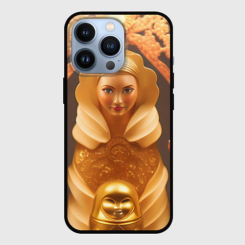Чехол iPhone 13 Pro Матрёшка 585 Гольд / 3D-Черный – фото 1