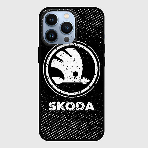 Чехол iPhone 13 Pro Skoda с потертостями на темном фоне / 3D-Черный – фото 1