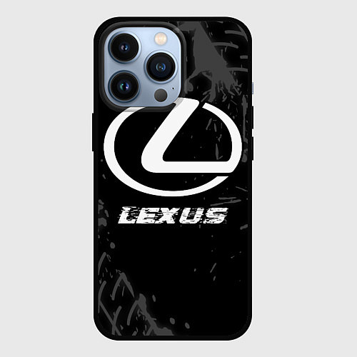 Чехол iPhone 13 Pro Lexus speed на темном фоне со следами шин / 3D-Черный – фото 1