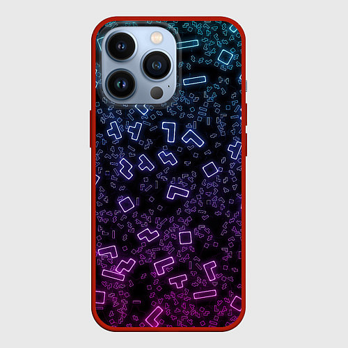 Чехол iPhone 13 Pro Неоновый узор тетрис / 3D-Красный – фото 1