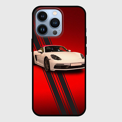 Чехол iPhone 13 Pro Немецкий спортивный автомобиль Porsche / 3D-Черный – фото 1