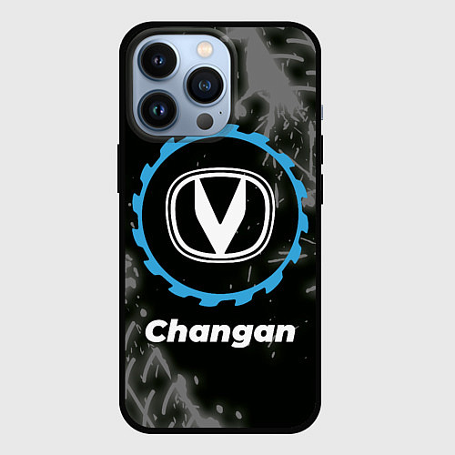 Чехол iPhone 13 Pro Changan в стиле Top Gear со следами шин на фоне / 3D-Черный – фото 1