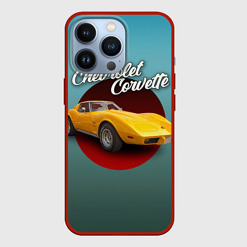 Чехол iPhone 13 Pro Американский спорткар Chevrolet Corvette Stingray / 3D-Красный – фото 1