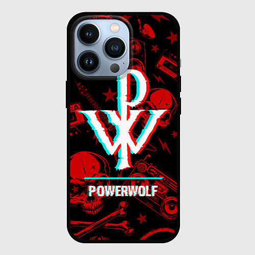 Чехол iPhone 13 Pro Powerwolf rock glitch / 3D-Черный – фото 1