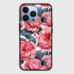 Чехол для iPhone 13 Pro Цветы и бутоны розы - паттерн, цвет: 3D-черный