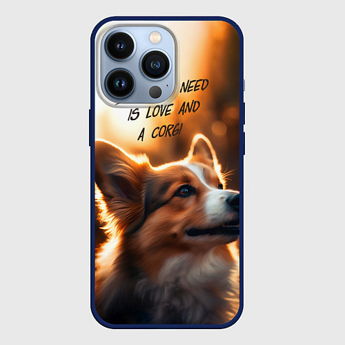 Чехол iPhone 13 Pro Любовь и корги / 3D-Тёмно-синий – фото 1