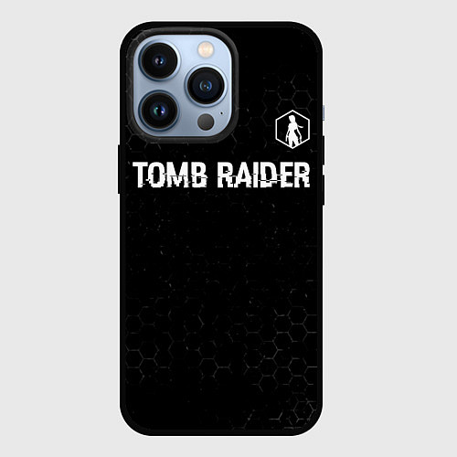 Чехол iPhone 13 Pro Tomb Raider glitch на темном фоне: символ сверху / 3D-Черный – фото 1