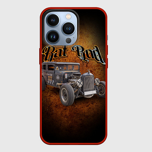 Чехол iPhone 13 Pro Винтажная американская машина в rat стиле / 3D-Красный – фото 1