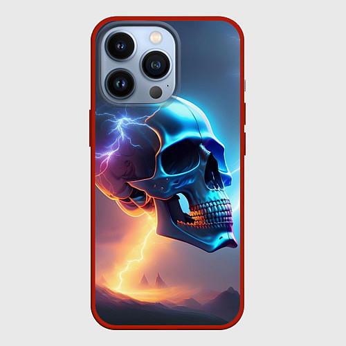 Чехол iPhone 13 Pro Стальной череп с молниями / 3D-Красный – фото 1