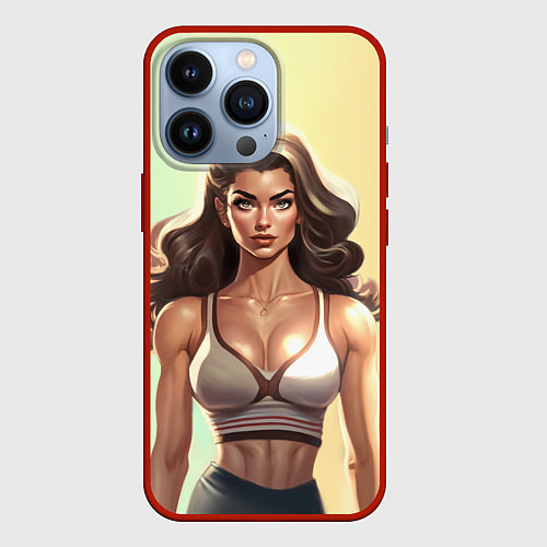 Чехол iPhone 13 Pro Fitness girl sport / 3D-Красный – фото 1