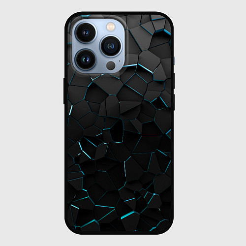 Чехол iPhone 13 Pro Плиты с синей неоновой подсветкой / 3D-Черный – фото 1