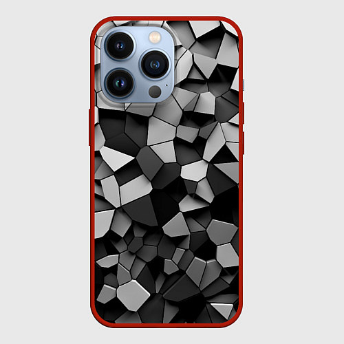 Чехол iPhone 13 Pro Серые стальные плиты / 3D-Красный – фото 1