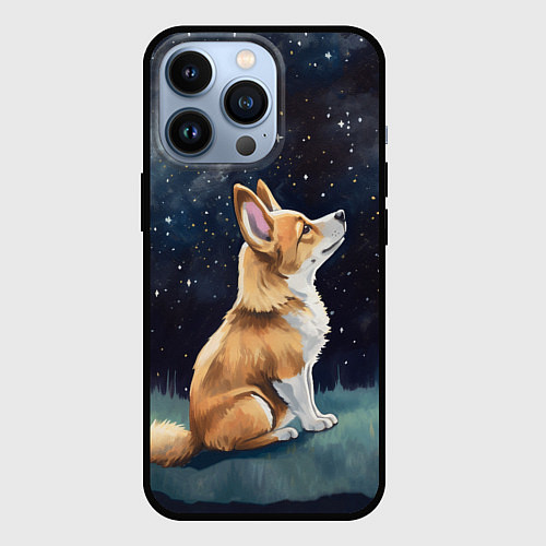 Чехол iPhone 13 Pro Корги и звездное небо - акварель / 3D-Черный – фото 1