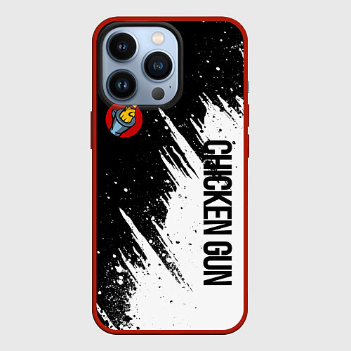 Чехол iPhone 13 Pro Chicken gun - белая краска / 3D-Красный – фото 1