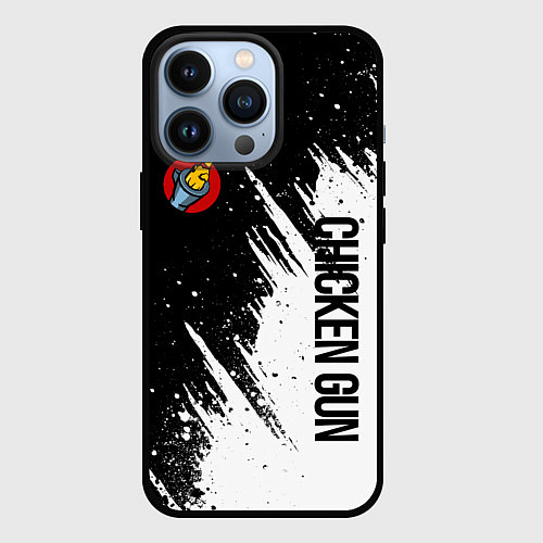 Чехол iPhone 13 Pro Chicken gun - белая краска / 3D-Черный – фото 1