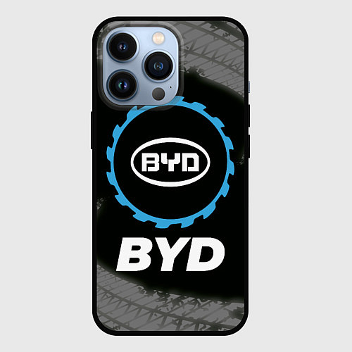 Чехол iPhone 13 Pro BYD в стиле Top Gear со следами шин на фоне / 3D-Черный – фото 1
