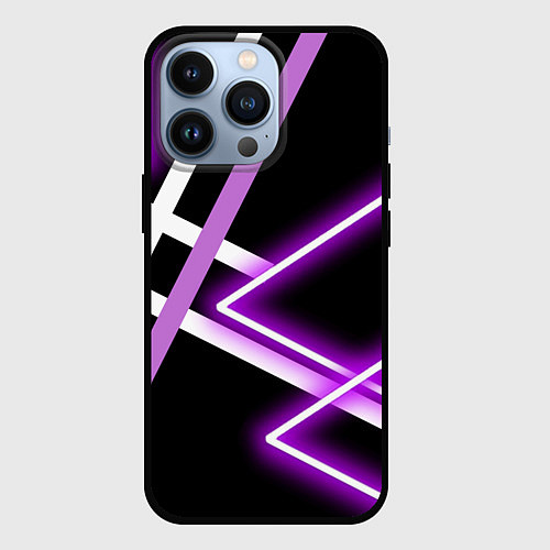 Чехол iPhone 13 Pro Фиолетовые полоски с неоном / 3D-Черный – фото 1