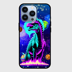 Чехол iPhone 13 Pro Динозавр в космосе - неоновое свечение