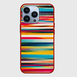 Чехол для iPhone 13 Pro Разноцветные горизонтальные полосы, цвет: 3D-красный