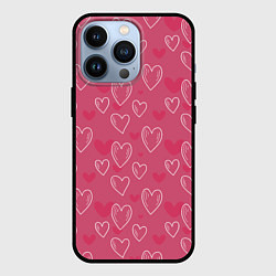 Чехол для iPhone 13 Pro Нарисованные сердца паттерн, цвет: 3D-черный