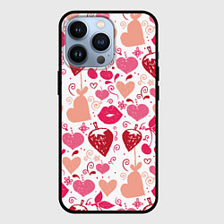 Чехол для iPhone 13 Pro Клубничная любовь, цвет: 3D-черный