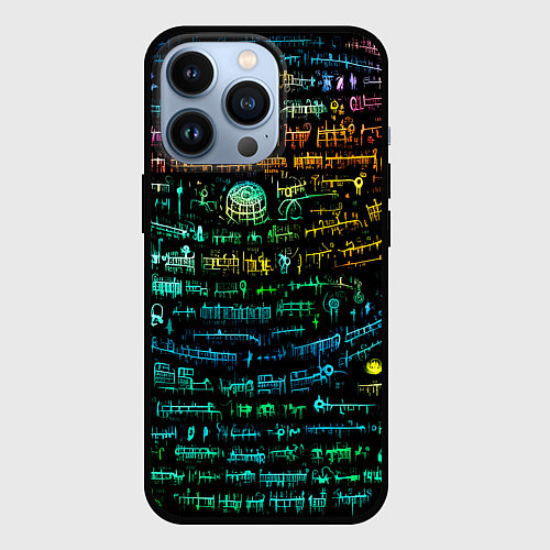Чехол iPhone 13 Pro Символы психоделика - нейронная сеть / 3D-Черный – фото 1