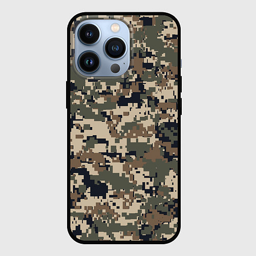 Чехол iPhone 13 Pro Коричнево - черный камуфляж / 3D-Черный – фото 1