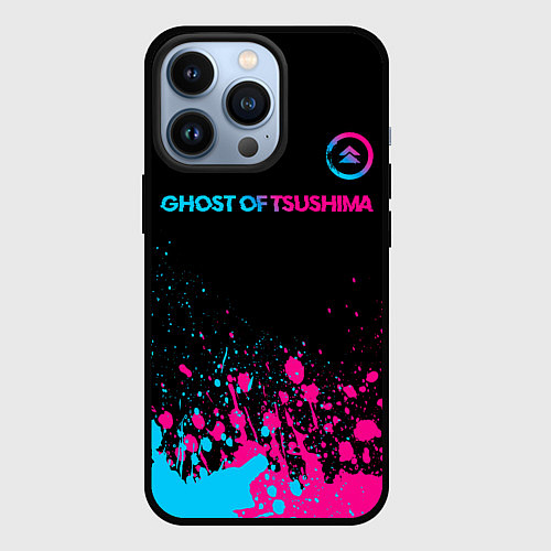 Чехол iPhone 13 Pro Ghost of Tsushima - neon gradient: символ сверху / 3D-Черный – фото 1