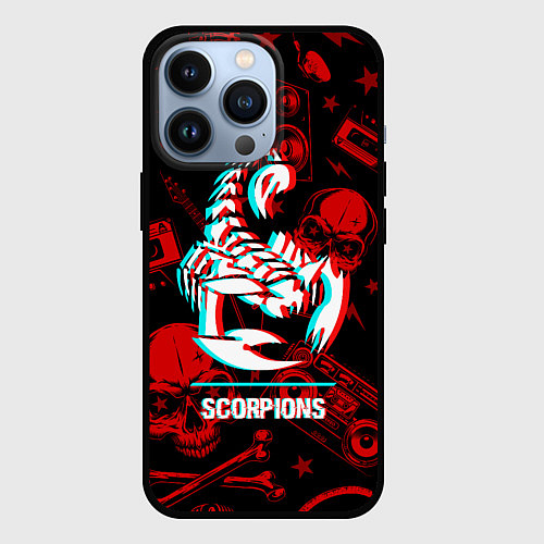 Чехол iPhone 13 Pro Scorpions rock glitch / 3D-Черный – фото 1