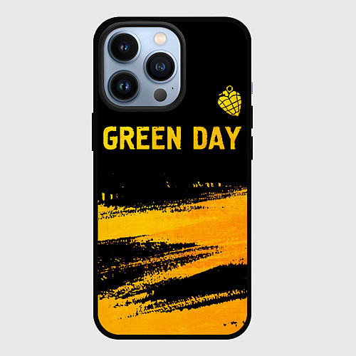 Чехол iPhone 13 Pro Green Day - gold gradient: символ сверху / 3D-Черный – фото 1