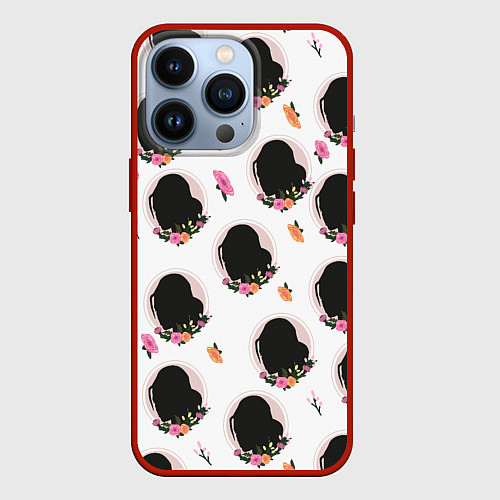 Чехол iPhone 13 Pro Женский силуэт с цветами / 3D-Красный – фото 1