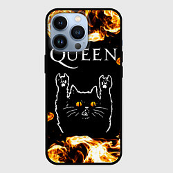 Чехол для iPhone 13 Pro Queen рок кот и огонь, цвет: 3D-черный