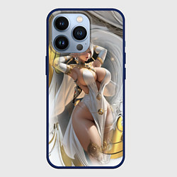 Чехол для iPhone 13 Pro Девушка с аппетитными формами в золотом, цвет: 3D-тёмно-синий