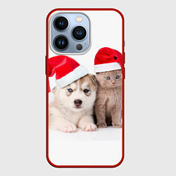 Чехол iPhone 13 Pro Пёсик и котик в шапочках