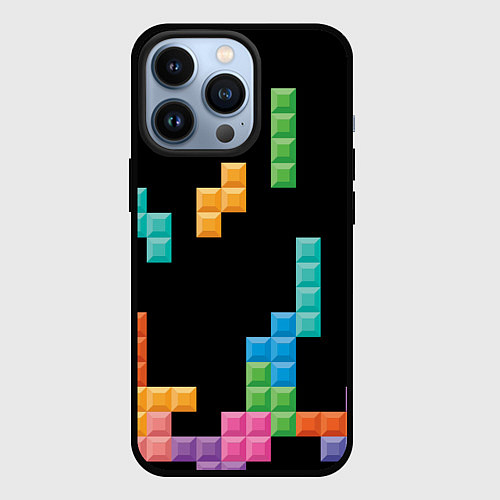 Чехол iPhone 13 Pro Тетрис падающие блоки / 3D-Черный – фото 1