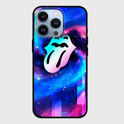 Чехол iPhone 13 Pro Rolling Stones неоновый космос / 3D-Черный – фото 1