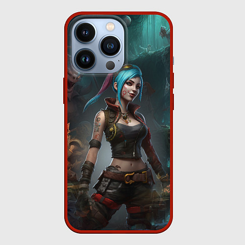 Чехол iPhone 13 Pro Jinx fantasy art Arcane League of Legends / 3D-Красный – фото 1