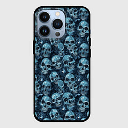 Чехол для iPhone 13 Pro Синие черепа, цвет: 3D-черный