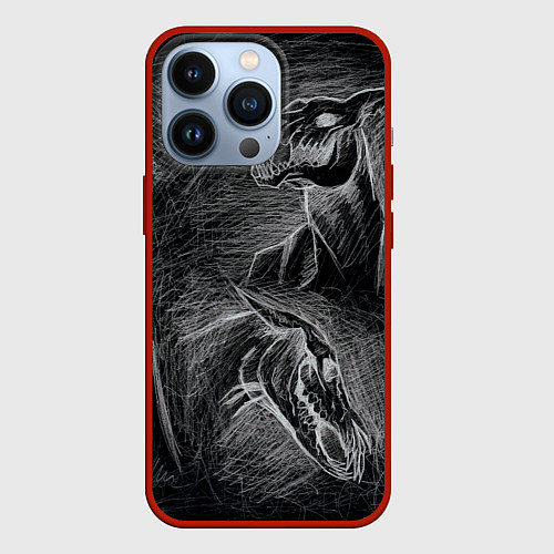 Чехол iPhone 13 Pro Черепа коней - эскиз / 3D-Красный – фото 1